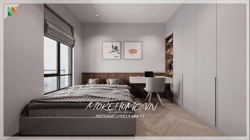 Lựa chọn chiếc giường không cầu kì đơn giản nhẹ nhàng cũng giúp cho căn phòng tinh tế hiện đại.